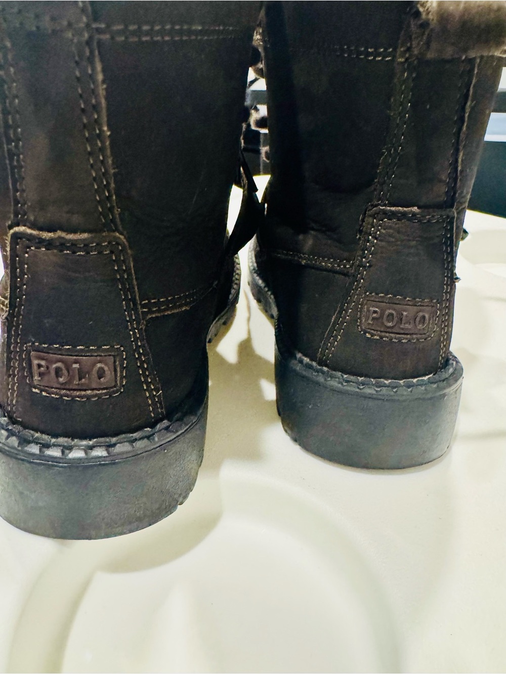 Polo by Ralph Lauren Kids Dark Brown Embroidered Leather Boot
